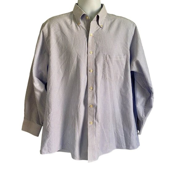 Van Heusen Blue White Oxford Wrinkle Free Button Down Shirt Men's 17 - Picture 2 of 8